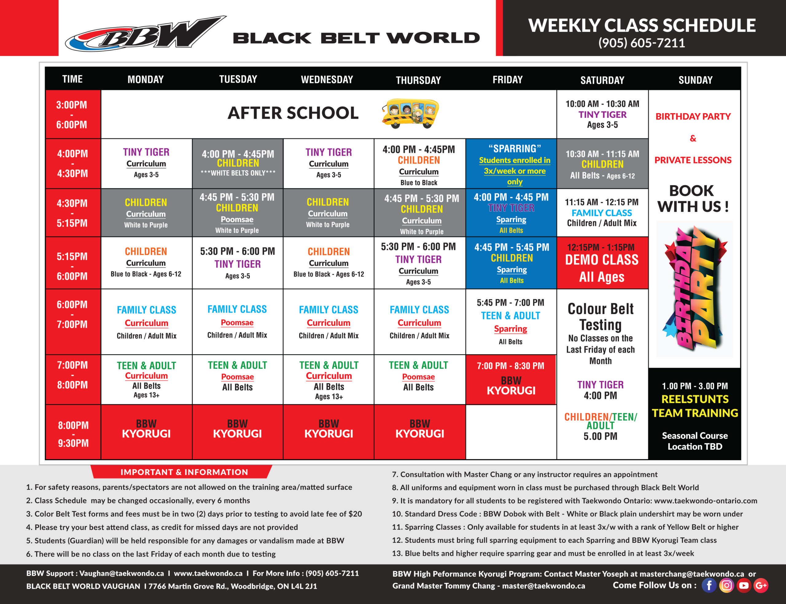 vaughan class schedule